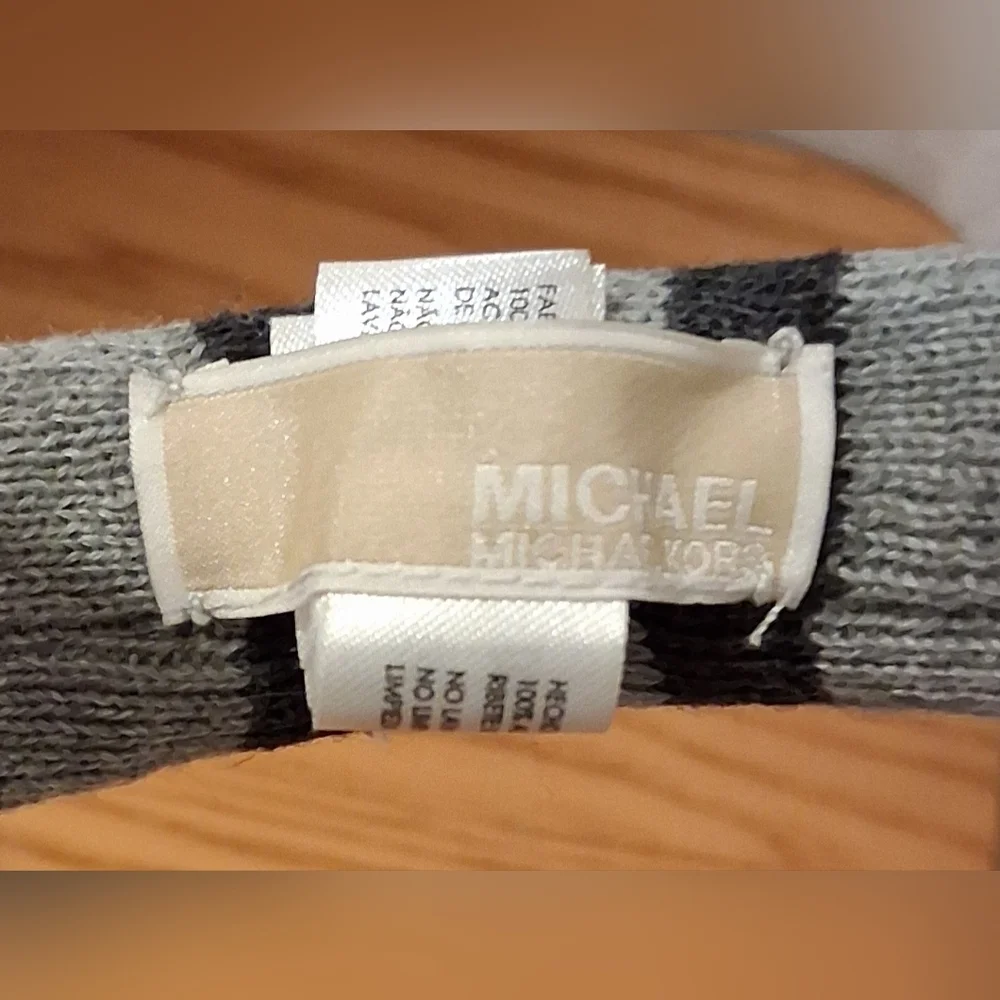 EUC Michael Kors Black & Grey Stripe Rabbit Fur Warm Casual Ear Muffs